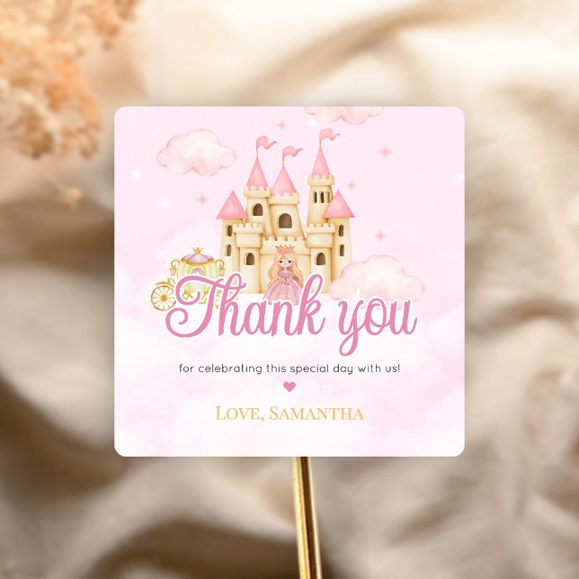 Prinsessfödelsedag Fyrkantigt Klistermärke (Four Ever Princess Birthday Party Sticker)