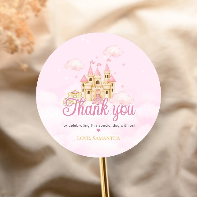 Prinsessfödelsedag Runt Klistermärke (Four Ever Princess Birthday Party Sticker)