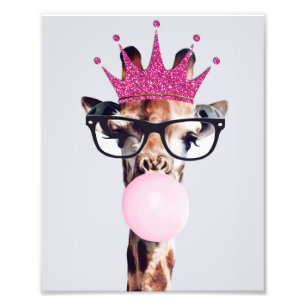 Prinsessgiraff blåser rosa bubbelgum fototryck