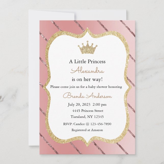 Prinsessinbjudan, Flickor Bebis Babyshower Inbjuda Inbjudningar (Framsida)