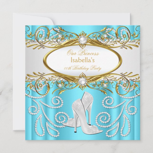 Prinsesskalas Teal Guld Vita Pärl Högklackade Skor Inbjudningar (Framsida)