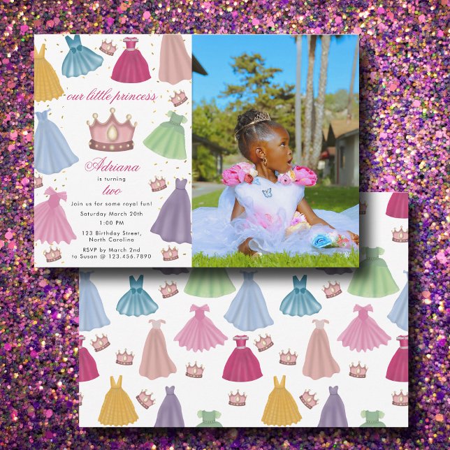 Prinsessklänningar Sagopojke Foto Födelsedag Inbjudningar (Princess Dresses Fairytale Girl Photo Birthday Invitation)