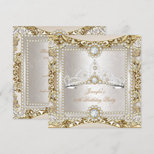 Prinsesskräm Guld Diamant Tiara Födelsedagsfest Inbjudningar