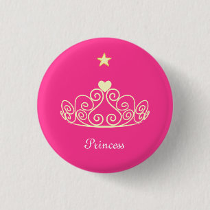 Prinsesskrön, stjärna & kalligrafi på rosa knapp