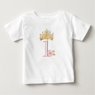 Prinsesskrona 1-års födelsedags baby-t-shirt t shirt
