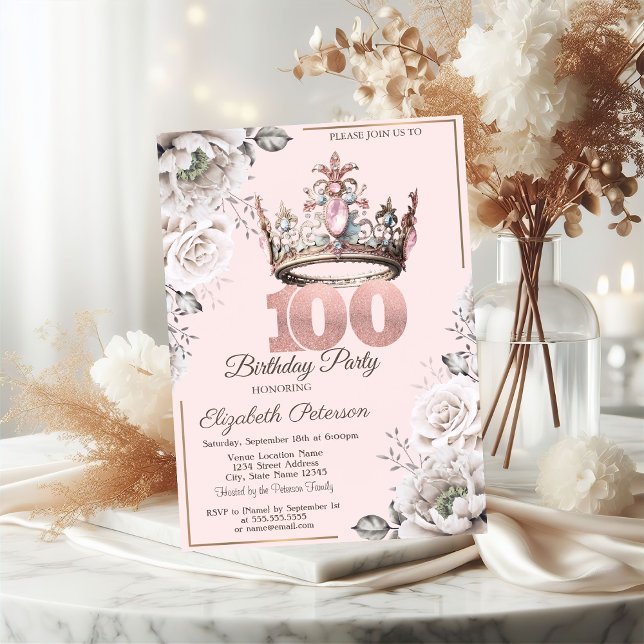 Prinsesskrona Blommig 100-årsfirande Inbjudningar (Skapare uppladdad)