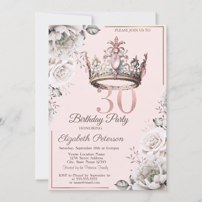 Prinsesskrona Blommiga 30-årsfest Inbjudningar (Framsida)