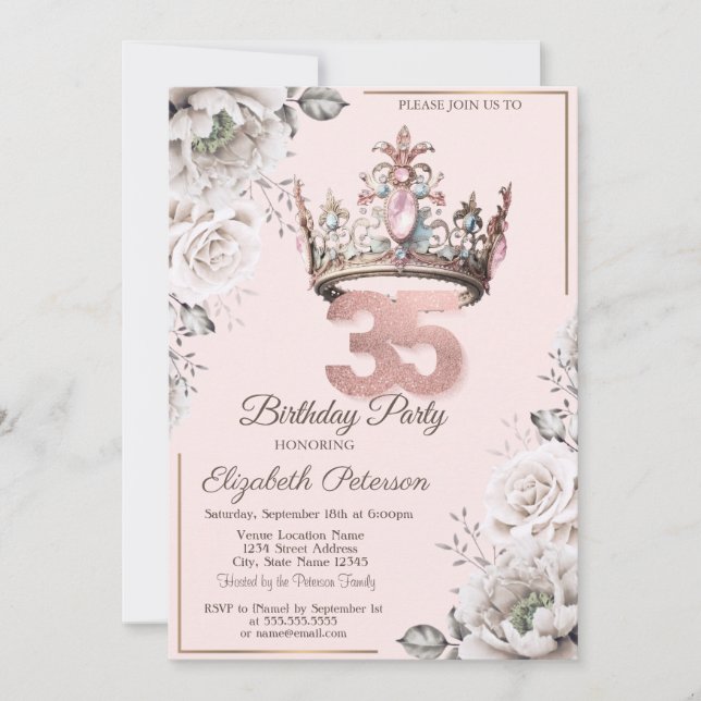 Prinsesskrona Blommiga 35-årsfesten Inbjudningar (Framsida)