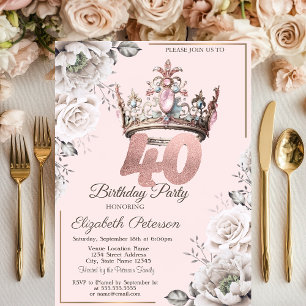 Prinsesskrona Blommiga 40-årsfesten Inbjudningar