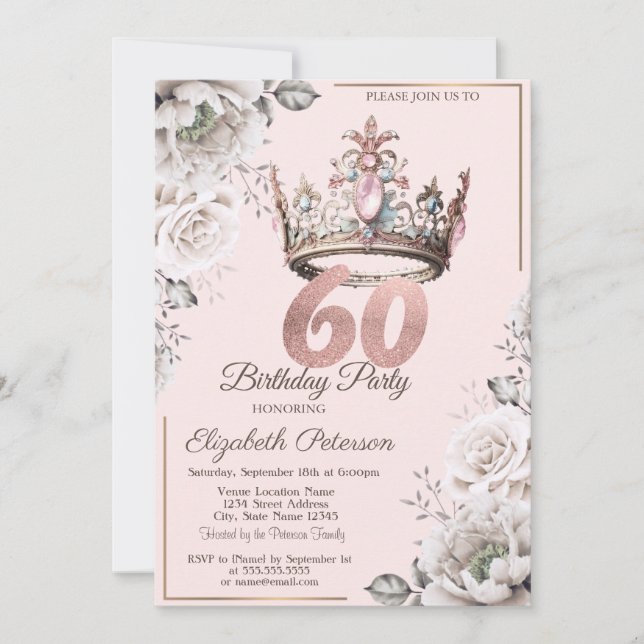 Prinsesskrona Blommiga 60-årsfesten Inbjudningar (Framsida)