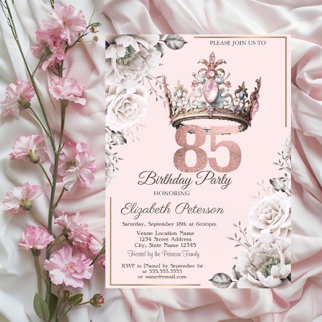 Prinsesskrona Blommiga 85-årsfesten Inbjudningar (Skapare uppladdad)