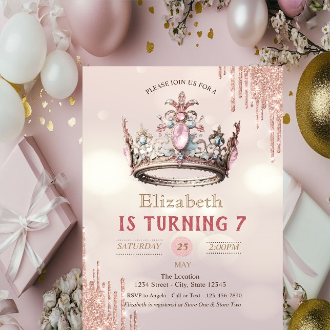 Prinsesskrona Glitterdropar Bokeh Födelsedag Inbjudningar (Skapare uppladdad)