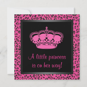 Prinsesskrona Hot Pink Leopard Babyflicka Bebisdus Inbjudningar
