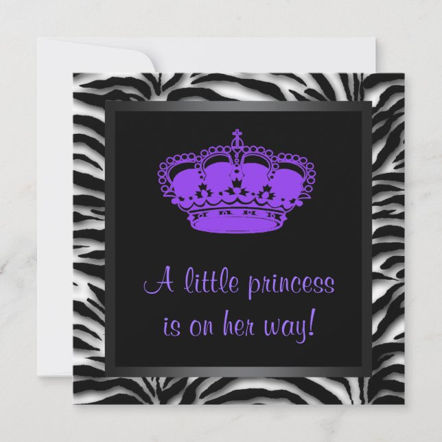 Prinsesskrona Lila Zebra Baby Shower Inbjudningar (Framsida)