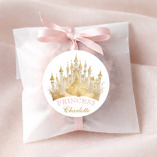 Prinsesskrona partajubileumsetikett - Rosa och Gul Runt Klistermärke