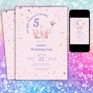 Prinsesskrona Pastell Rosa Liten Flickas Födelseda Inbjudningar