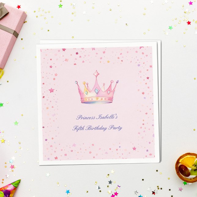 Prinsesskrona Pastell Rosa Liten Flickas Födelseda Pappersservett (Skapare uppladdad)