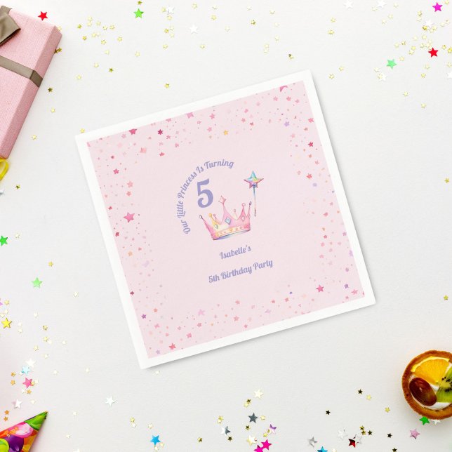 Prinsesskrona Pastell Rosa Liten Flickas Födelseda Pappersservett (Skapare uppladdad)
