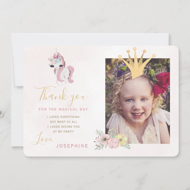 Prinsesskrona rosa och guld flicka foto tack inbjudningar (Framsida)