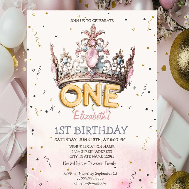 Prinsesskrona Sagoberättelse 1-årsdag Inbjudningar (Skapare uppladdad)