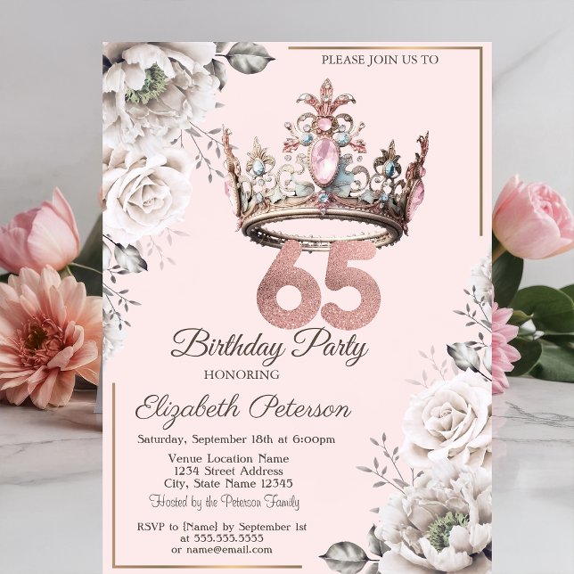 Prinsesskronans Blommiga 65-årsfest Inbjudningar (Skapare uppladdad)