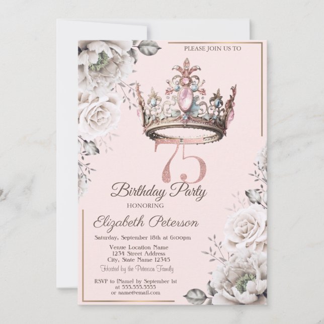 Prinsesskronans Blommiga 75-årsfest Inbjudningar (Framsida)