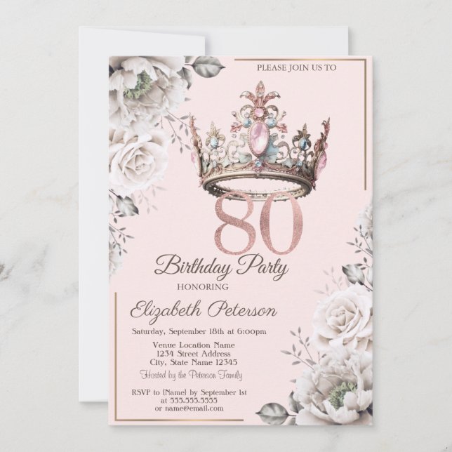 Prinsesskronans Blommiga 80-årsfest Inbjudningar (Framsida)
