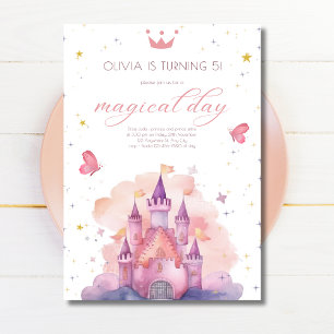 Prinsesslig födelsedag Magisk dag Rosa Slott Inbjudningar