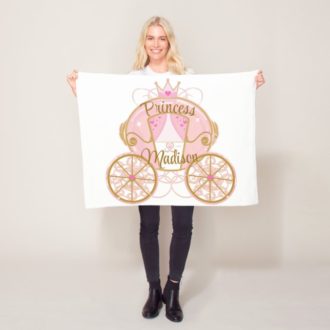 Prinsesslig kunglig vagn Rosa & Guld Personlig  Fleecefilt (På plats)