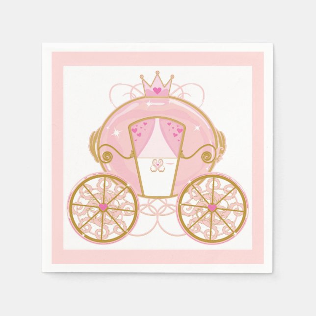 Prinsesslig vagn Rosa & Guld Födelsedagsfest Pappersservett (Framsidan)
