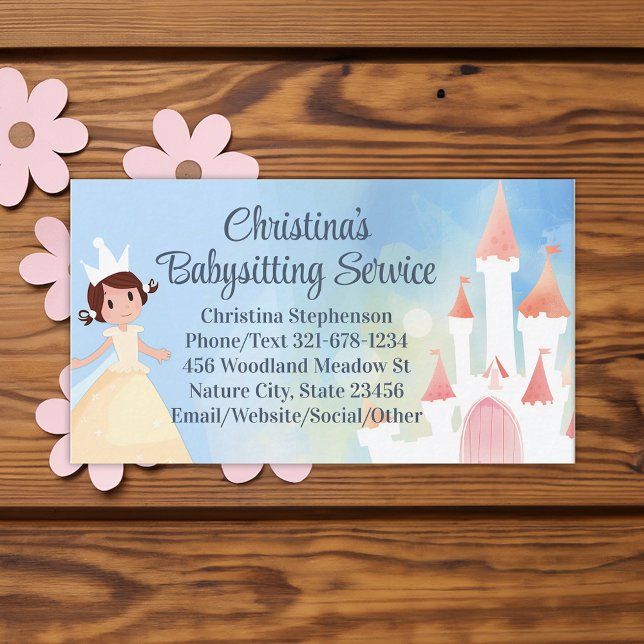 Prinsesslott Barnvakt Dagis Barnkalas Visitkort (princess party babysitting daycare business card)