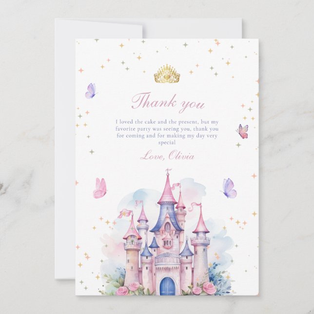 Prinsesslott Flickas 1-årsdag, Prinsesparty Tack Kort (Framsida)