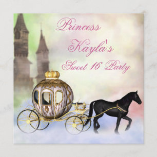 Prinsesslott Kunglig vagn Prinsess Sweet 16 Inbjudningar