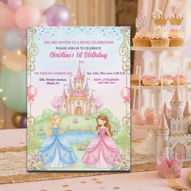 Prinsesslott Royal 1-års födelsedagsfest Inbjudningar (Skapare uppladdad)