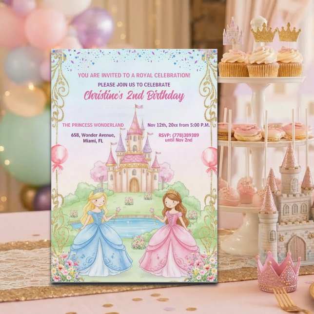 Prinsesslott Royal 2-års födelsedagsfest Inbjudningar (Skapare uppladdad)
