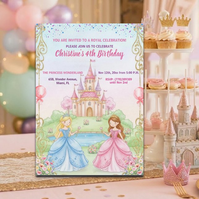 Prinsesslott Royal 4-års födelsedagsfest Inbjudningar (Skapare uppladdad)