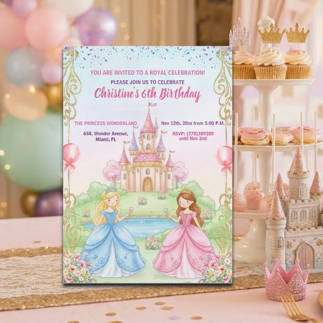 Prinsesslott Royal 6-års födelsedagsfest Inbjudningar (Skapare uppladdad)
