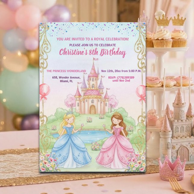 Prinsesslott Royal 8-års födelsedagsfest Inbjudningar (Skapare uppladdad)