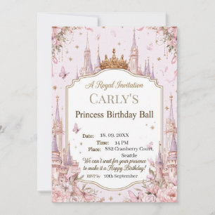Prinsesslott Tema Kunglig Födelsedagsbal Inbjudningar