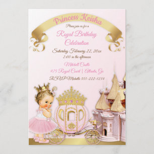 Prinsesslott Vagn Rosa Guld Flick Foto Inbjudningar