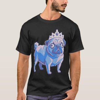 Prinsessmops kunglig hundkonst, blå geometrisk sti t shirt