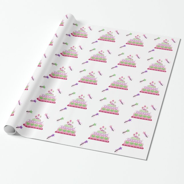 Prinsesstårta och magiska stavar presentpapper (Utrullad)