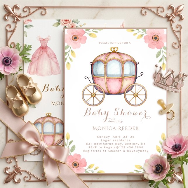 Prinsessvagn Baby Shower Inbjudan (Skapare uppladdad)
