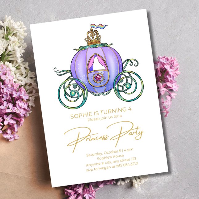 Prinsessvagn Födelsedags Sagor Kungliga Flickor Inbjudningar (Skapare uppladdad)