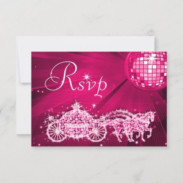 Prinsessvagn & Hästar & Disco Boll RSVP OSA Kort (Framsida)
