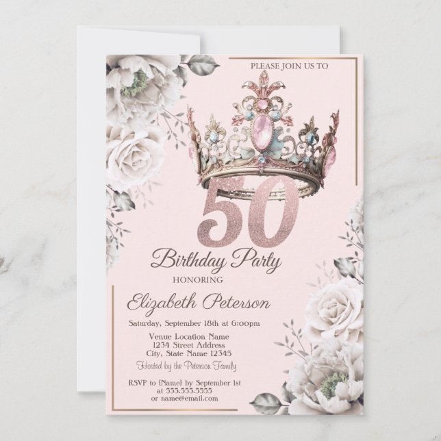 Prinskrona Blommig 50-årsfest Inbjudningar (Framsida)
