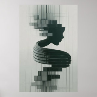 Print A modern abstract portrait blending feminine Poster