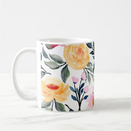 Print of a hand painting of mixed flowers & Foliag Kaffemugg