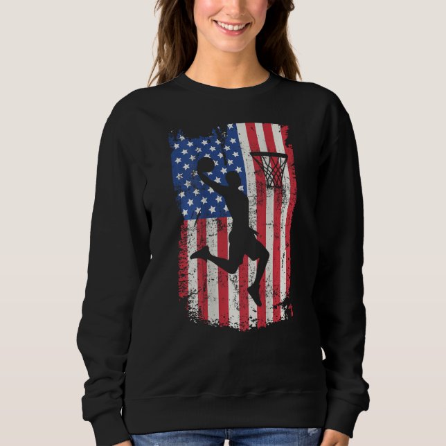 Print On Back Basketball USA American Flag 4th Of  T Shirt (Framsida)