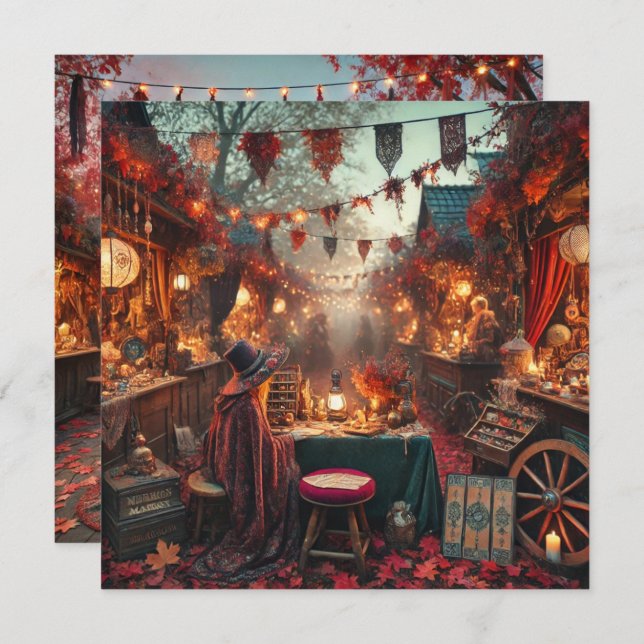 Printable Autumnal Whimsigoth Market Scrapbook Inbjudningar (Fram/baksida)